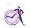 Self Confident Businessman Leaning on Huge Clock. Deadline, Time Management in Working Process and Procrastination