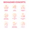 Self control red gradient concept icons set