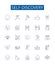Self-discovery line icons signs set. Design collection of Exploration, Introspection, Growth, Perception, Understanding