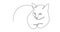 Self drawing animation of satisfied cat lies on a white background. Simple drawing happy domestic cat lying. Doodle