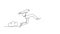 Self drawing animation of single line draw of young happy and energetic business man carrying a briefcase jumping over the cloud.