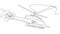 Self-drawing of a green helicopter in single line on a white screen.