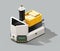 Self driving AGV with forklift on gray background