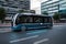 Self driving bus. Autonomous bus driving in city.