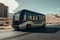 Self driving bus. Autonomous bus driving in city.