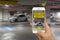 Self-Driving Car Controlled with App on Smartphone to Park in Parking Lot Concept