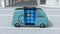 Self-driving delivery van opened side door