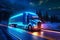 A self-driving truck depicted as a guardian of the road, with a majestic presence and a glowing aura. The image represents the