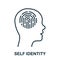 Self Identity Line Icon. Fingerprint in Human Head Linear Pictogram. Identify Thumbprint Outline Sign. Self