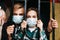 Self-isolation in pandemic. Young Couple in protective masks on quarantine