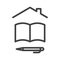 Self-isolation and quarantine home education icon. A simple linear image of a notebook or book, as well as a ballpoint