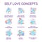 Self love concept icons set