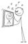 Self-loving Person Holding His Own Portrait Painting, Vector Cartoon Stick Figure Illustration