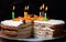 Self-made biscuit pie with the lit candles