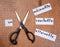 Self motivation concept. Negative words cut with scissors.