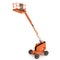 Self propelled wheeled boom lift with telescoping boom and basket on white. 3D illustration