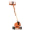 Self propelled wheeled boom lift with telescoping boom and basket on white. 3D illustration