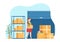 Self Storage of Cardboard Boxes Filled with Unused Items in Mini Warehouse or Rental Garage in Cartoon Hand Drawn Illustration