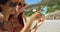Selfie, beach and friends with sunglasses for social media post, vacation blog and influencer lifestyle update in summer