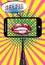 Selfie concept pop art style, mobile phone with empty screen on monopod, Sweet Pair of Glossy Vector Lips, Warhol style poster,