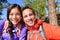 Selfie couple taking self-portrait hiking candid