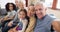 Selfie, family and generations, happy and love, grandparents with parents and children at home. Care, support and smile