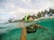 Selfie of a female woman tourist snorkelling at a beach at Matautu, Lefaga, Upolu Island, Samoa, South Pacific