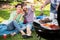 Selfie on a garden barbecue