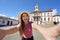 Selfie girl in Ouro Preto, Brazil. Young tourist woman taking self portrait in Tiradentes Square famous landmark of Ouro Preto,