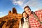 Selfie - Happy couple taking self portrait hiking