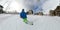 SELFIE: Male tourist enjoys skiing along the groomed piste under the ski lift.