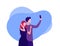 Selfie photo concept. Vector flat person illustration. Man holding smartphone. Couple of male and female posing. Friendship and
