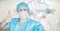 Selfie photo male doctor nurse on background of operating room with patient