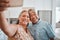 Selfie, senior couple and happy in kitchen at home being romantic, fun and smile together for anniversary. Retirement