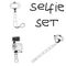 Selfie set three types of cameras and monopods for shooting on a white background