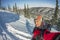 Selfie skier freerider men in snowy mountains
