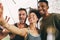 Selfie time with my gym buddies. three sporty young people taking a selfie at the gym.