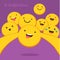 Selfie time. The yellow smiles with different emotions taking a selfie. Flat design for social networking, blogging