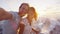 Selfie video - Romantic couple on sunset cruise ship over the ocean