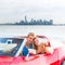 Selfie young couple convertible New York Manhattan