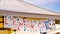 Selfmade painted labels at a market stand, advertising limonade