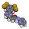 Selinexor cancer drug molecule. 3D rendering. Atoms are represented as spheres with conventional color coding: hydrogen white,