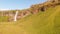 Seljalandfoss, Iceland. Amazing aerial view from drone in summer season