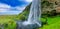 Seljalandfoss waterfalls in summer season, panoramic view