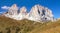 Sella Joch pass and mounts Langkofel, Plattkofel