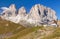 Sella Joch pass and mounts Langkofel, Plattkofel