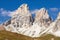 Sella Joch pass and mounts Langkofel, Plattkofel