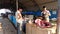 A seller at the fish market sells tuna meat. Negombo, Sri Lanka