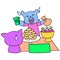 A seller in the market sells cakes to break the fast. doodle icon image kawaii