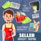 Seller profession or work, grocery shopping poster